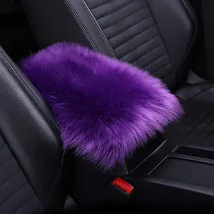 Center Console Cushion Pad/Cover, 11.4"x7.4" Furry Armrest Cover for Cars, Vehicles, SUVs, Premium Sheepskin Wool, Car Interior Accessories for Women
