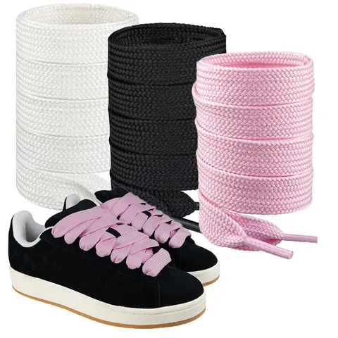 Wide 2 cm Classic Flat Viscose Lace Up Laces - Footwear Shoelaces, Casual Sneaker Accessories for Everyday Use