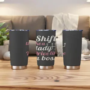 Shift Like a Lady Drive Like a Boss 20oz Stainless Steel Tumbler with Gear Shift Graphic for Hot & Cold Beverages Perfect for Drivers and Boss Babes