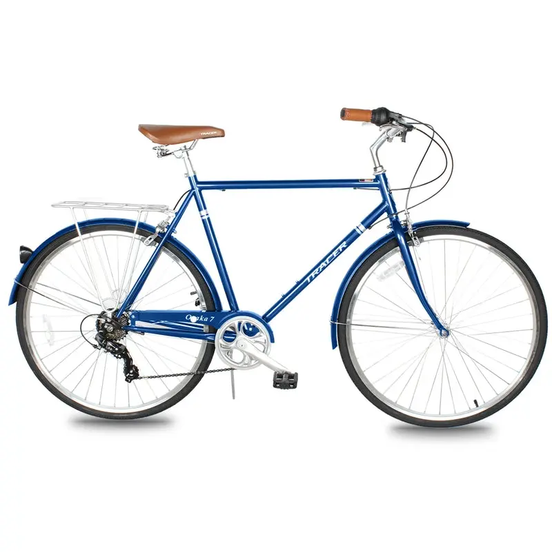Tracer Osaka 58cm Classic Alloy Hybrid City Bike for Adults, 7-Speed Shimano with Friction Shifters for a Cushioned Ride, Hybrid Bikes, Steel Frame, Unisex, City Riding, 48Cm, City Cruising