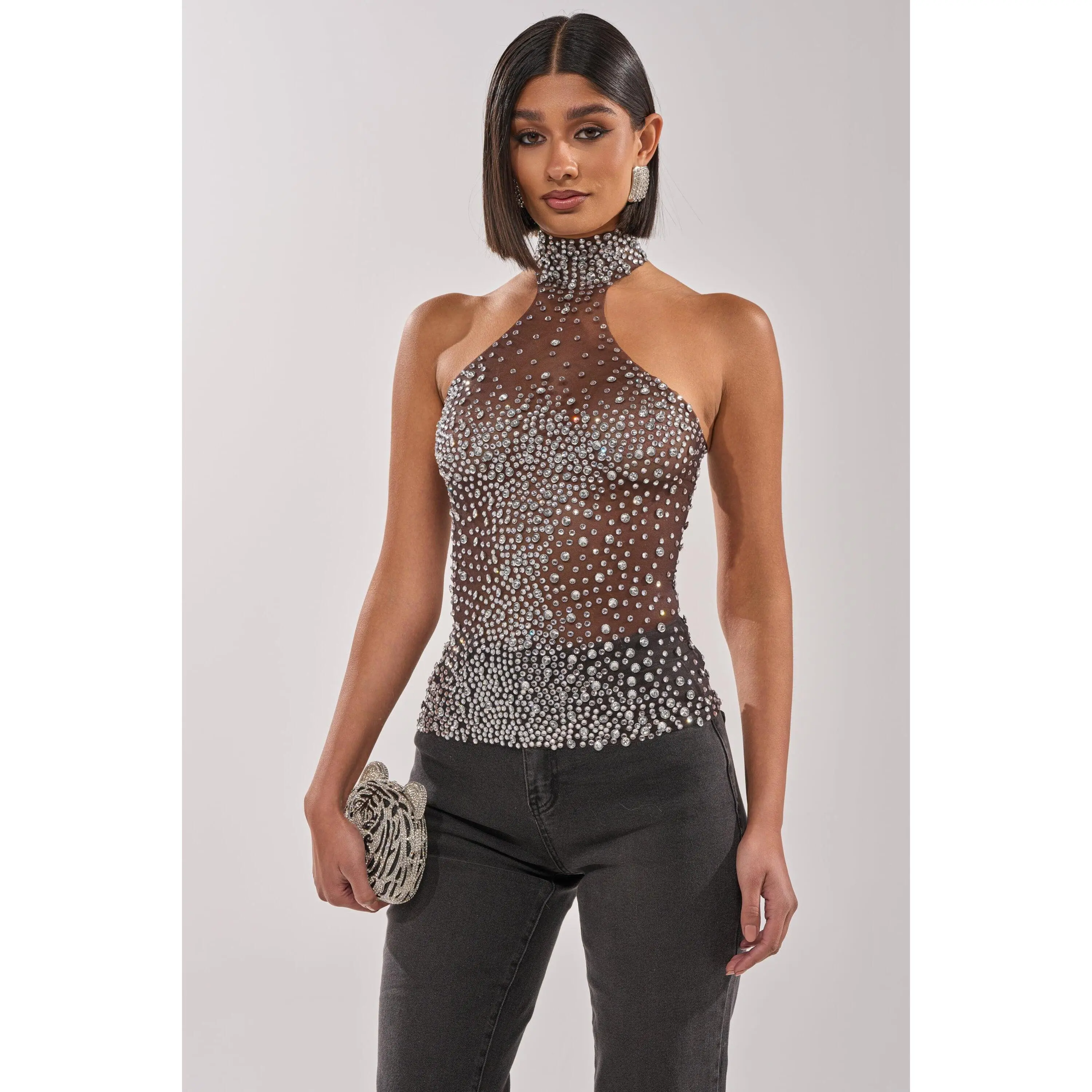 ALL YEAR ROUND SHEER RHINESTONE TOP
