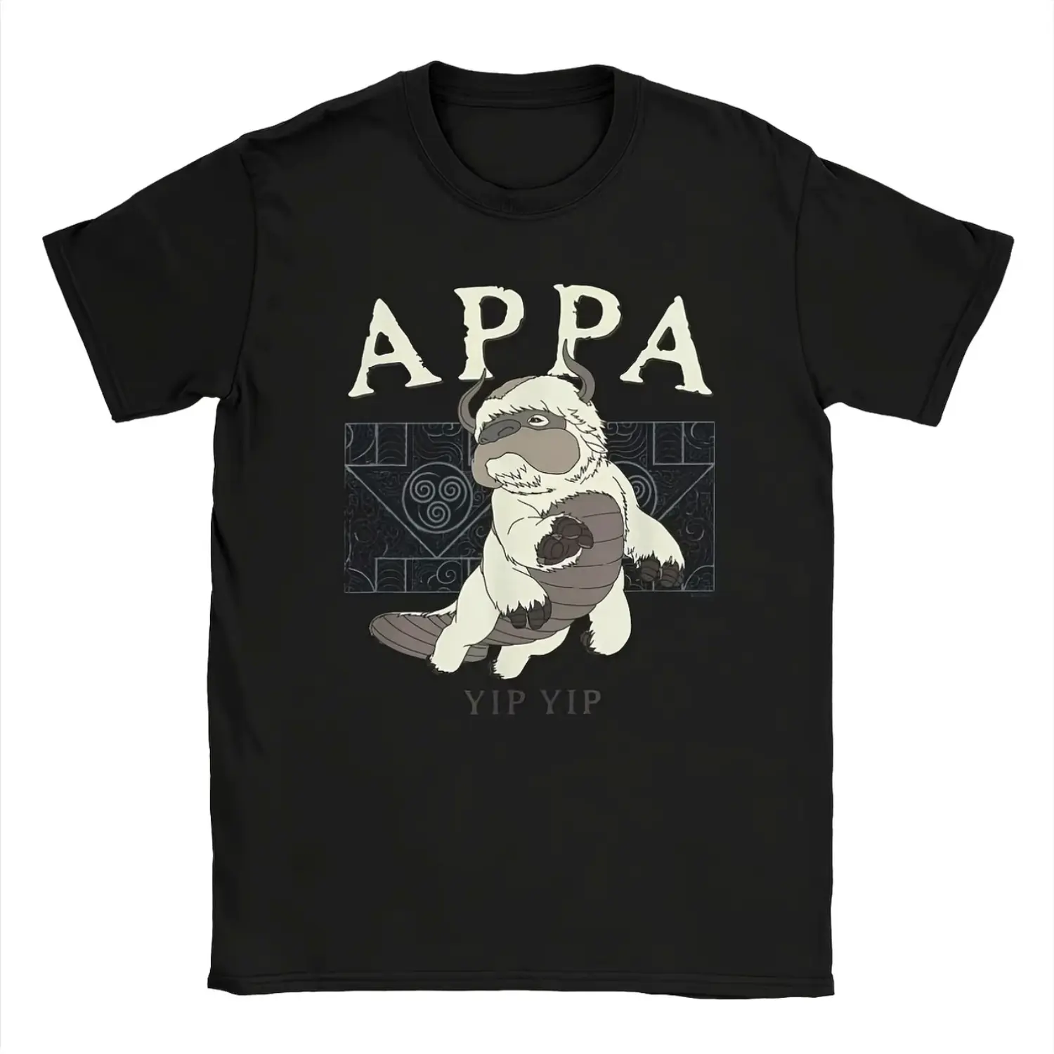 Men's Avatar: The Last Airbender Appa Yip-Yip T-Shirt - Iconic Design Black Crew Neck Short-Sleeve Tee Perfect for Fans of the Series