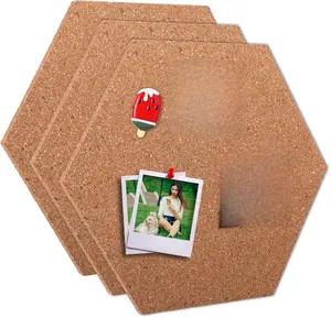 3 Pcs Cork Bulletin Board Hexagon 7.87×6.7” Self Adhesive Corkboard Tiles for Walls Mini Wall Bulletin Boards Thick Tack Boards Hexagon Pin Board for Home Office School Decor Memos Photos Display