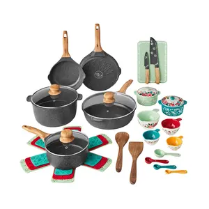 30-Piece Cast Aluminum Cookware Set – Prairie-Inspired Charcoal Speckle Design