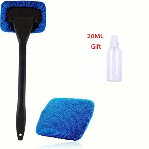 Car Windshield Cleaning Brush, Long Handle Microfiber Rainbrush Cleaner Tool, Deep Window Clean Set with Wiper Slot, 1 Piece + Cloth + 20ML Spray Bottle, Car Cleaning Kit