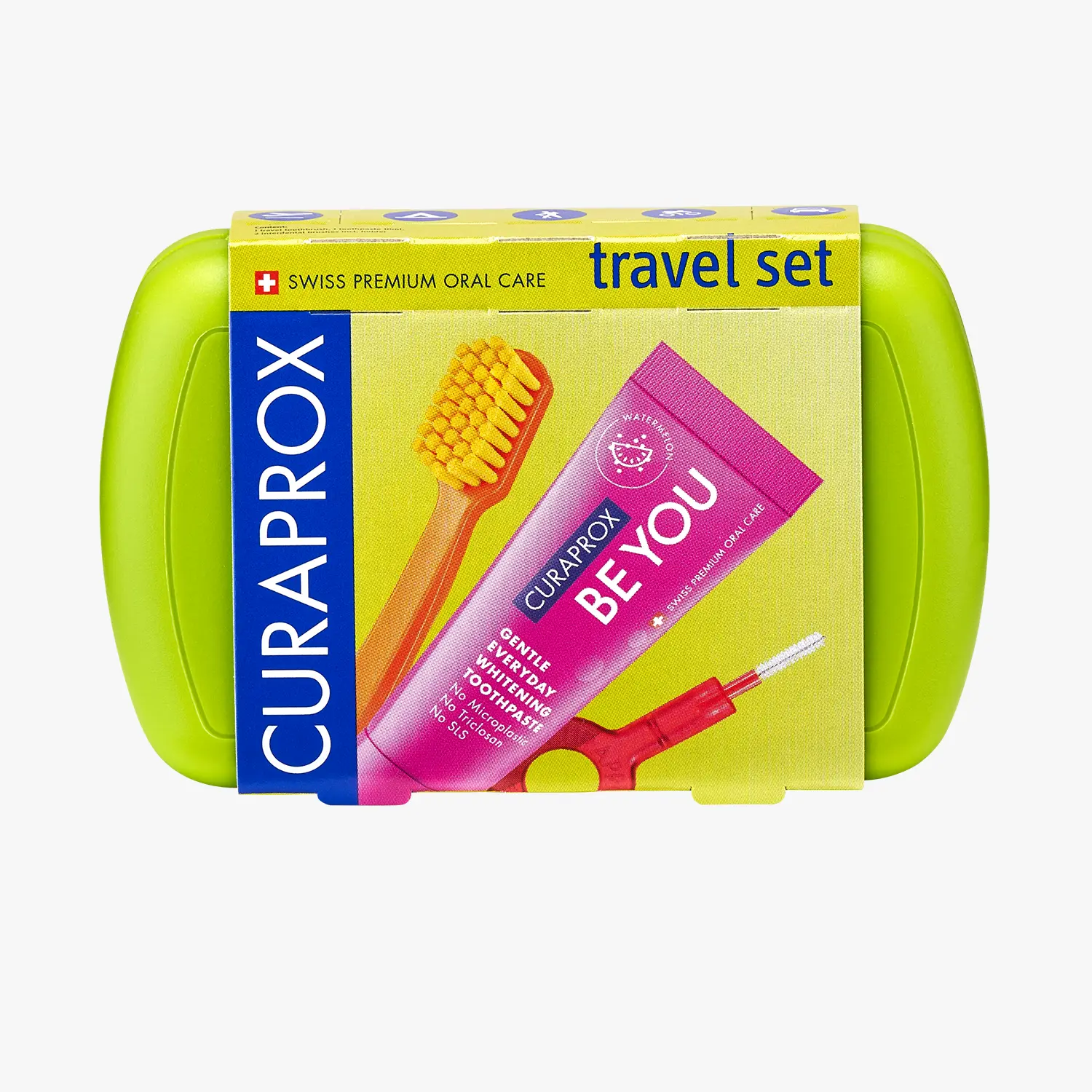CURAPROX Travel Oral Care Tool Set - Green Ultra-Soft & Gentle CS 5460 Toothbrush, Be You Toothpaste, CPS Prime Interdental Brushes, Compact Portable Teeth Cleaner for Daily Oral Hygiene