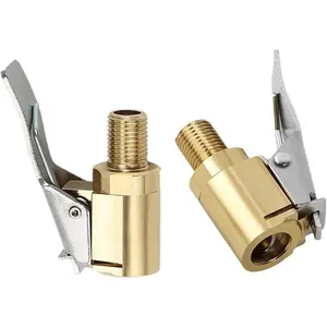 Universal Brass Tire Air Chuck with Clip Adapter, No Leakage Locking Tire Inflator Nozzle for Vehicle Compressor Pump, Durable 250PSI Quick Connect Accessories Tool