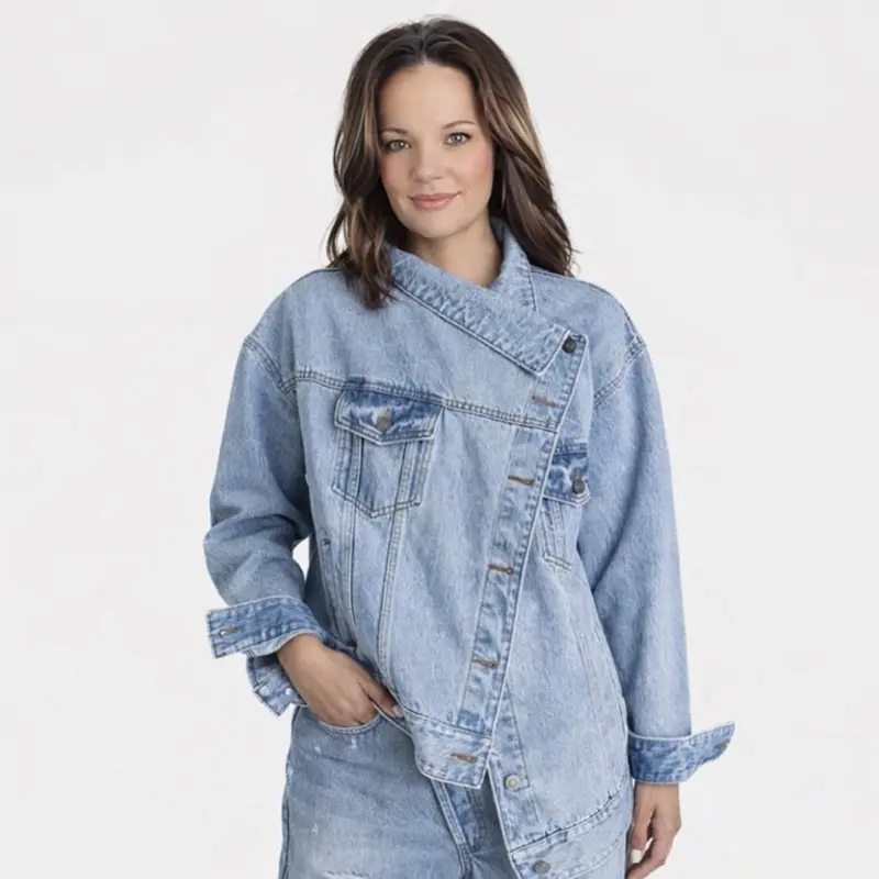 KBB by Kahlana Women’s “The Denim Jacket” Asymmetric Light Wash Denim Casual Jacket, Women’s Stylish Top Outerwear
