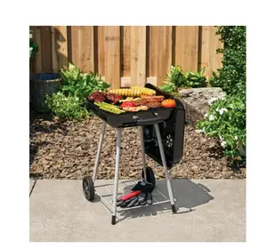 17.5" Square Steel Charcoal Grill with Wheels, Black, New