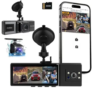 WHATOOK Wifi-1080P 3 Channel Dash Cam with 32GB Card, HDR, G-Sensor and 24Hr Parking Dash Cam for Cars