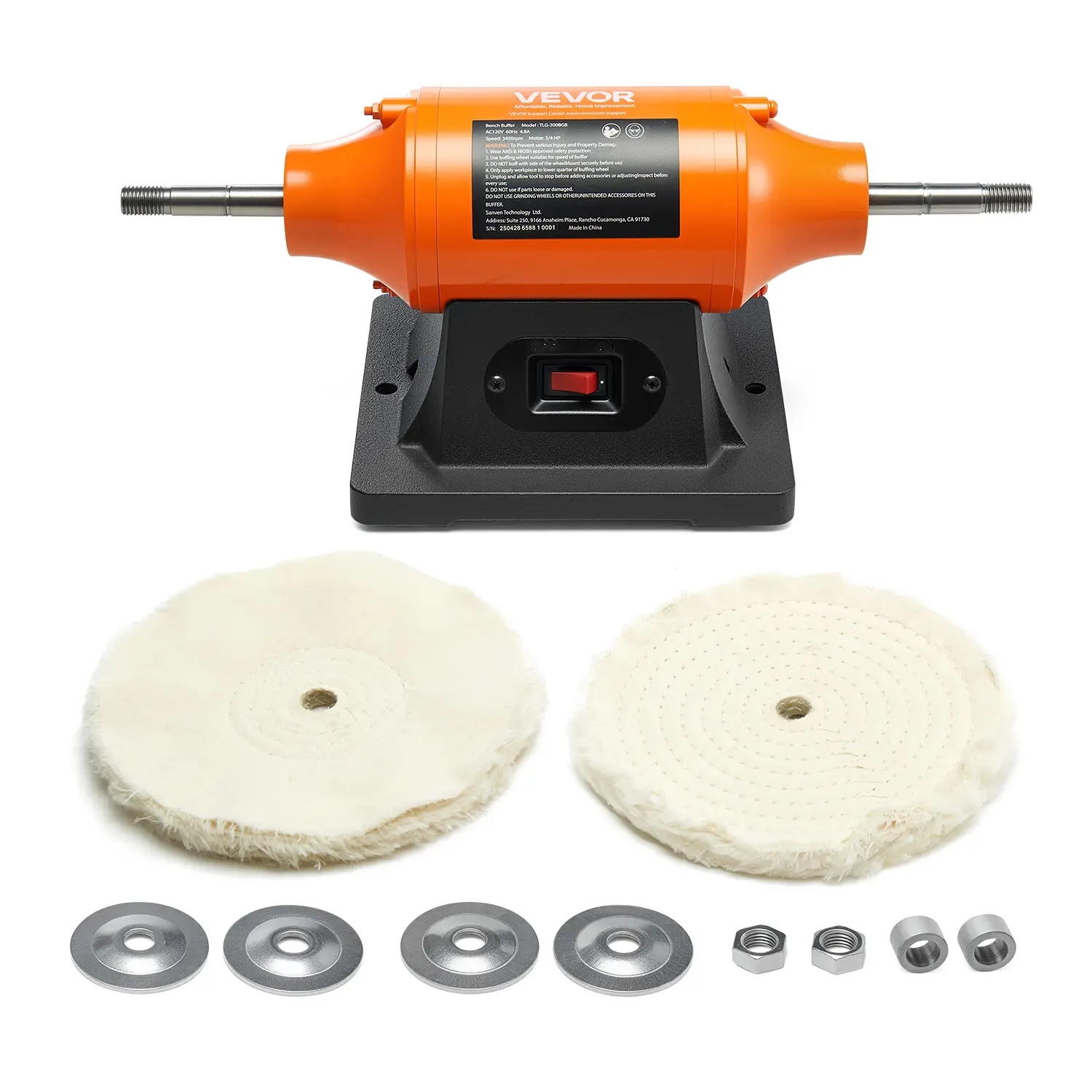 【Summerfinds】VEVOR 3/4HP 8-in Wide Buffing Bench Buffer Polisher Tool, 3450 RPM Single Speed Compact Dual-Wheel Benchtop Polishing Machine, Cast Iron Base, 17.9x7.68x9.25 in, 21.48 lbs for Metal Polishing, DIY Hardware