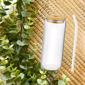 Clear Glass Cup 20 oz with Glass Straw- Customized with UV Wrap