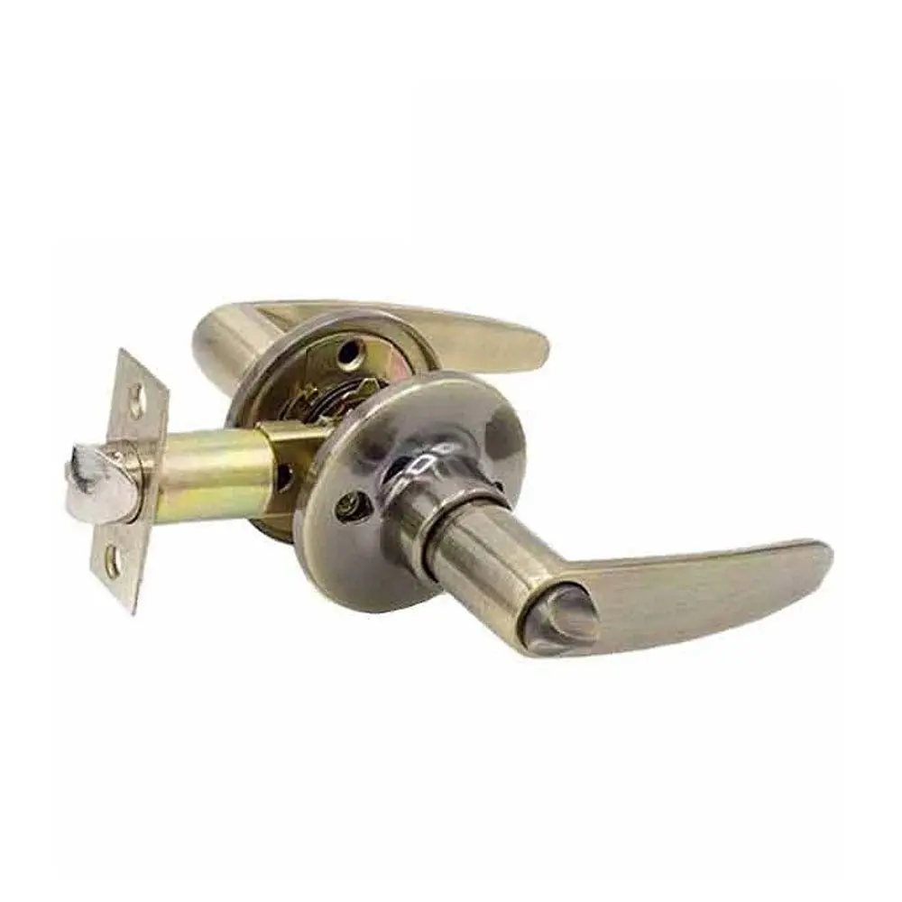 Keyed Antique Brass Grade 3 Entrance Lever Handle Set - Design #2, Model KLE02-AB-SC1, Doorknob, 2-3/4" Commercial Adjustable Backset, Keys, Installation Instructions Included