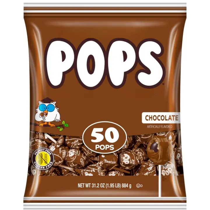 Chocolate Flavored Hard Candy Lollipops with Chocolatey Center - Individually Wrapped, 50 Pops (Pack of 1) - Palm Oil, Peanut & Gluten Free, Peanut-Free