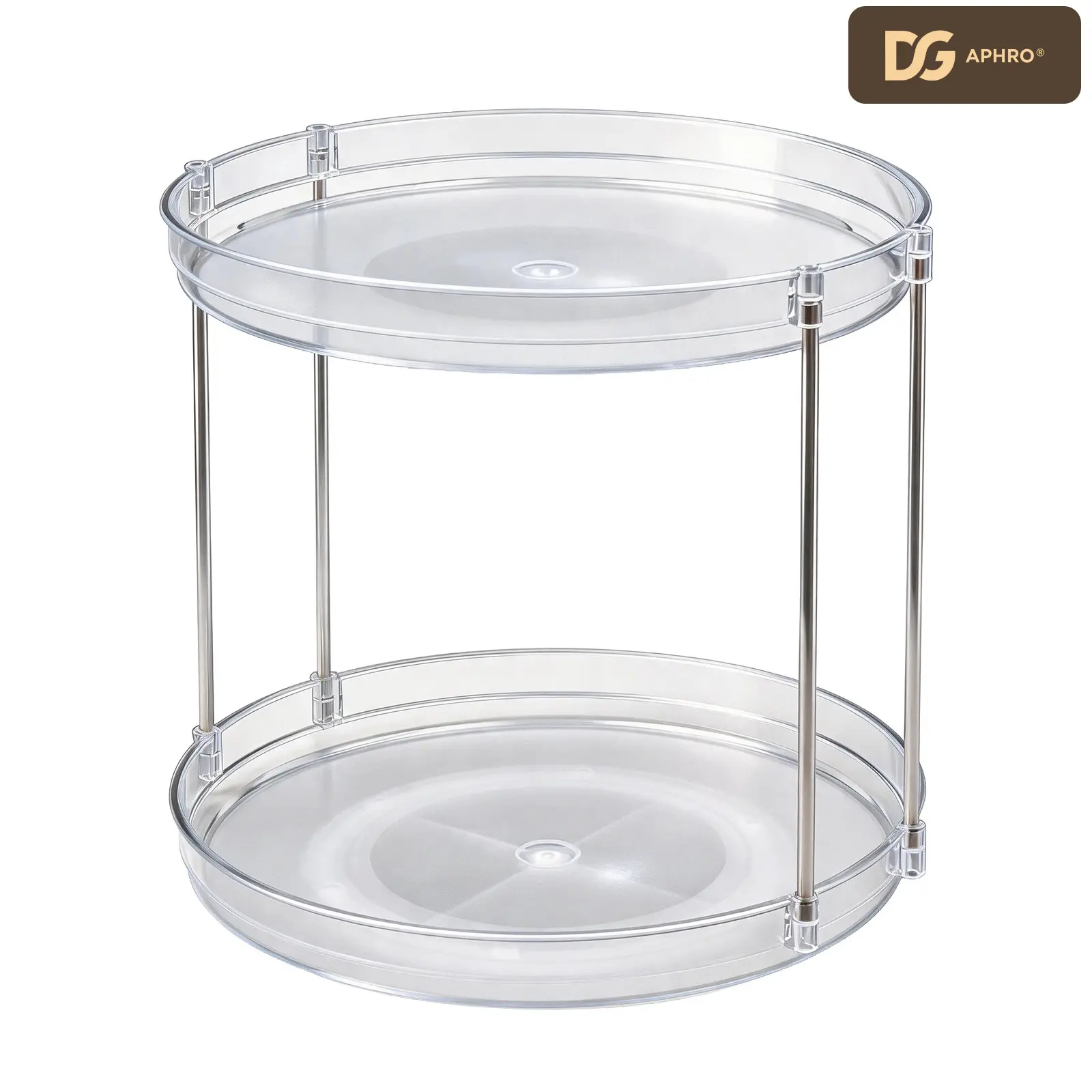 DGAPHRO 2-Tier Lazy Susan Turntable Organizer - 360° Smooth Rotating Spice Rack for Kitchen Cabinet, Stackable Clear Pantry Storage Bin, Heavy-Duty Acrylic Cosmetic & Vanity Organizer (9.92" Clear).