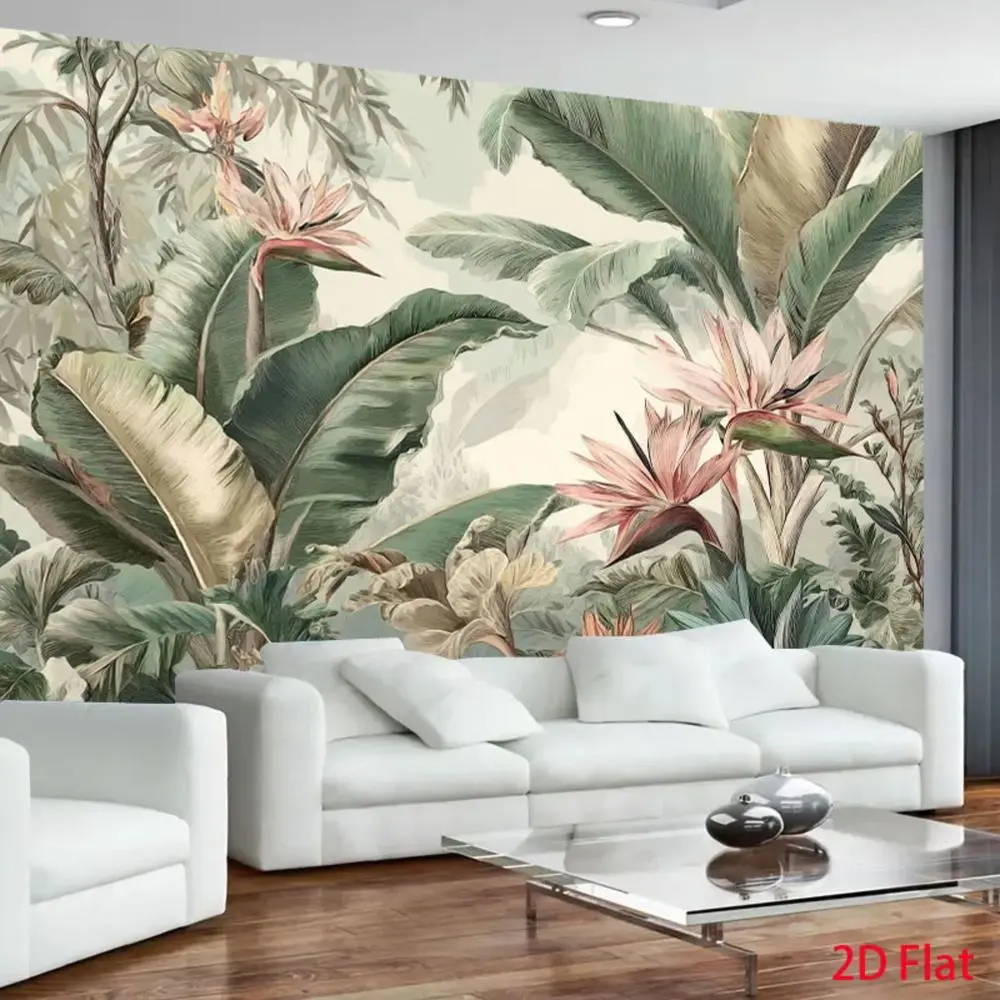 1PC 2D Flat Vintage Hand-painted Tropical Plant Backdrop Tapestry Wall Hanging - Bird of Paradise, Banana Leaf Greenery, Polyester Tree Mural, Reusable Home Bedroom Decor, Birthday Decoration for Home Living Room, Palm