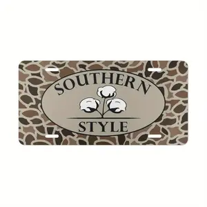 Vintage Old School Camo "Southern Style" Tag Polished Aluminum Front Metal License Plate, 6x12-in Auto Vehicle Accessory, Easy-to-Install Car Truck Decor, Summervibes Home Decor Plaque & Sign