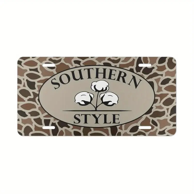 Vintage Old School Camo "Southern Style" Tag Polished Aluminum Front Metal License Plate, 6x12-in Car Accessories, Vehicle Auto Truck Decor, Easy-to-Install Summervibes Home Decor Plaque