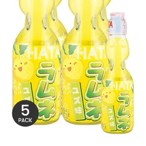 5 Pack HATAKOSEN Ramune Soda Yuzu Flavor 6.76 fl oz - Japanese Citrus Marble Soda, Refreshing