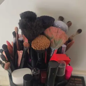 360-Degree Rotating Makeup Organizer Box, 5-Grid Plastic Cosmetic Storage Rack with Luxury Stripe Design, Portable Brush Holder and Beauty Organizer