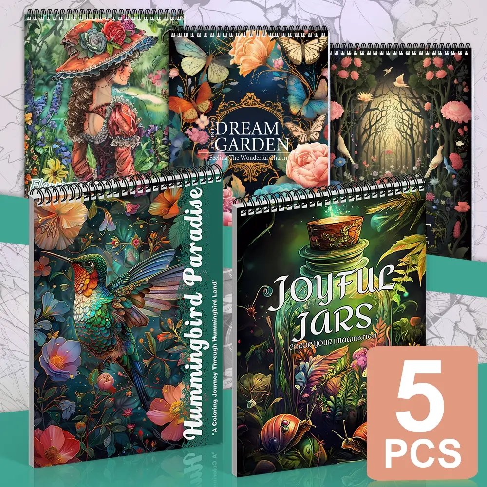 5 Pack Adult Coloring Book Set - Anti-Stress Relaxation with Natural, Forest, Watercolor, Magic Jar, Butterfly Themes - Thick Intricate Designs for Holiday Fun: Halloween, Christmas - Perfect Stress Relief for Men & Women, Easy Patterns Art Drawing