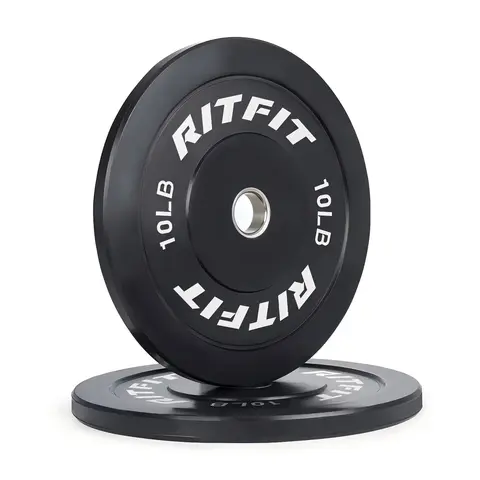 RITFIT Olympic Bumper Plates - 2-in Fitness Weight Set with Stainless-Steel Hub, Thick Rubber Coat, Low Bounce Design, Smooth Fit, High Resistance to Bending, Stable Performance, 100lb-370lb Capacity for Olympic Weights Training Home Gym Equipment