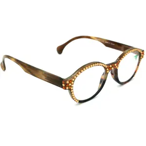 Citlalli, (Bling) Round Women Reading Glasses W (L. Colorado, Cooper) Genuine European Crystals (Marble Brown) NY Fifth Avenue