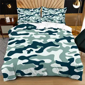 Blue striped camouflage pattern printed soft and durable bedding duvet cover set, including 1 duvet cover and 1 or 2 pillowcases, without a core or pillow, suitable for gifts for teenagers and adults, Decorative Bedding Set