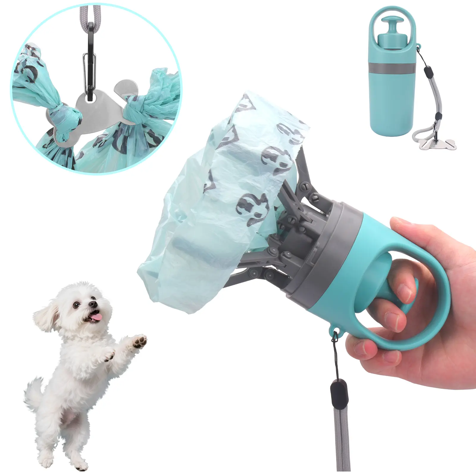 GOYJOY Portable Dog Pooper Scooper, Hands-Free Dog Poop Scooper with Waste Bag Holder & Built-in Dispenser, One-Handed Pet Waste Pickup Tool for Small Large Dogs, Walking Yard Travel Accessory