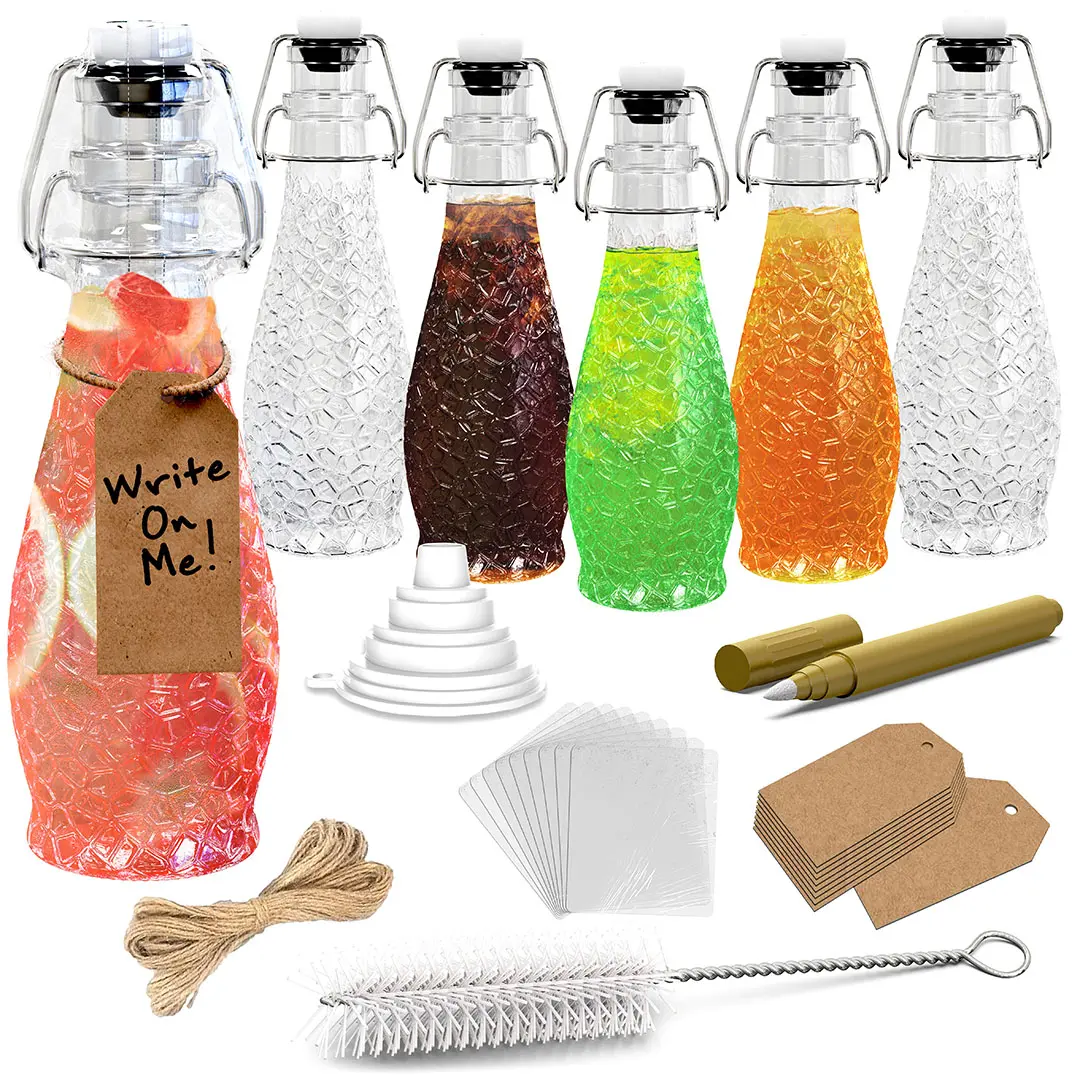 Nevlers 8.5 oz Textured Teardrop Swing Top Glass Bottle Set (Pack of 6)