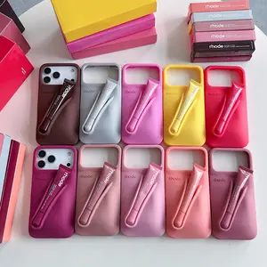 Rhode Aesthetic Lip Gloss Holder Phone Case for iPhone 11 12 13 14 15 16 17 Pro Max, Soft Silicone Shockproof Anti Scratch Cover with Lip Balm Slot, Trendy Cute Case for Women Girls