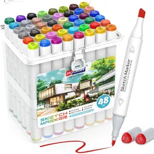HOMESILMO-48 Color Double   Marker Set, Fine Chisel, Dual Effect Design, Art Marking, Professional Painting Marking, Adult Coloring Book | Coloring | Painting |, Artist Set.