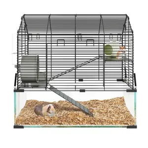 Spacious 3-Tier Hamster Cage with Deep Tempered Glass Bottom - Multi-Level Habitat for Syrian, Dwarf Hamsters, Gerbils, Rats, Mice
