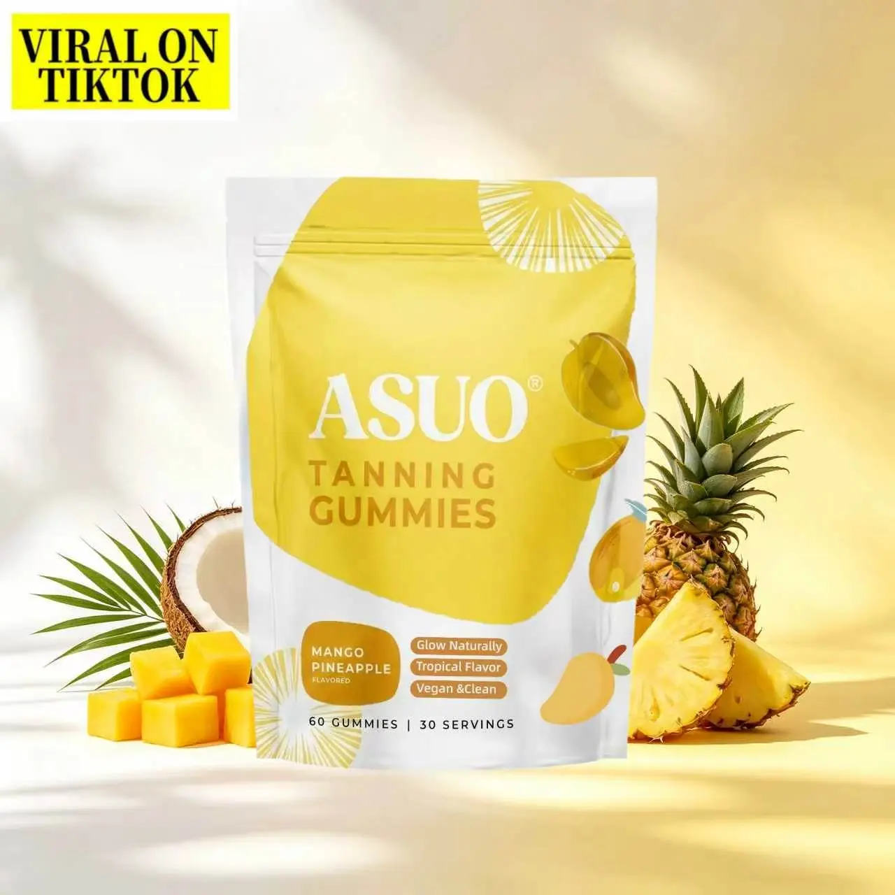 ASUO Chewable Edible Tanning Gummies for Women & Men - Natural Healthcare, Skin Care, Hair & Nail Care Sunless Self-Tan Supplement, Fast-Acting Melanin Boost with Beta Carotene, Astaxanthin, Lycopene, Niacinamide, Vitamin C, Antioxidant (Pill Alternative)