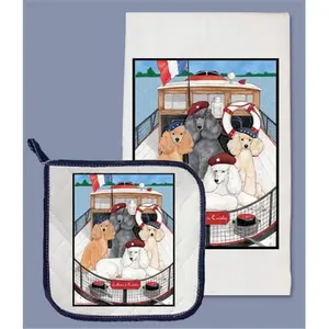 212 MAIN Poodle Print 2-Piece Kitchen Towel and Pot Holder Set - Absorbent Cotton, Decorative Home Care Supplies for Gifting, Two Piece Set