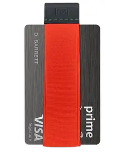 Modern Carry Quick Draw Minimalist Wallet for Men & Women, Elastic Band Minimal Credit Card Holder with Leather Tab, Card Grabber for Long Nails, Money Clip Alternative (Black) (Neon Orange)