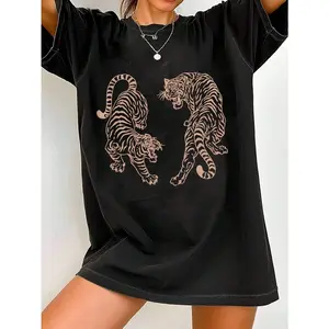 INAWLY Vintage Tiger Print T-Shirt,Women's Loose Fit Crew Neck Short Sleeve Casual Tiger Design Shirt Graphic Tees Women Tops