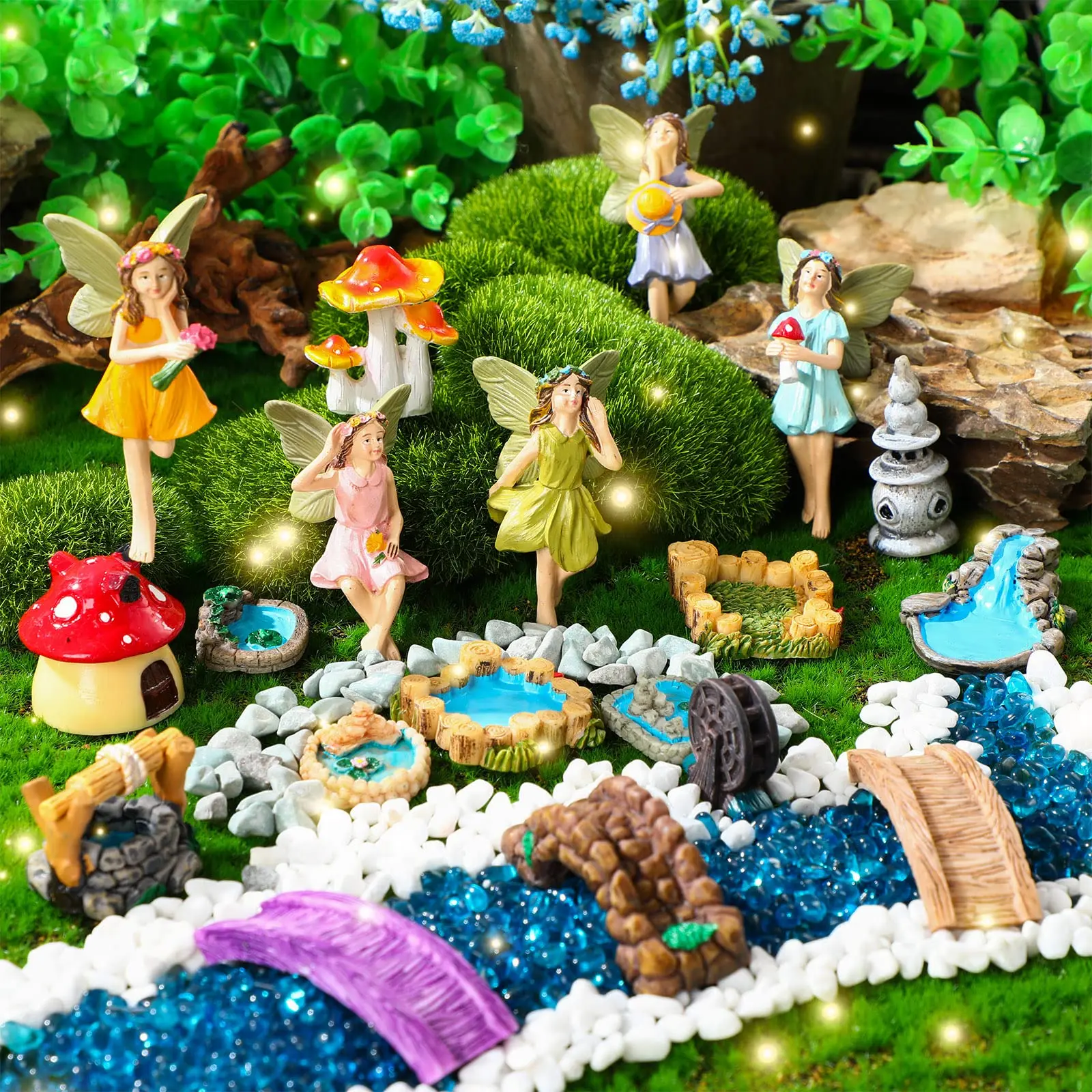 Gejoy Miniature Fairy Garden Accessories Mini Gnome Figures Cute Tiny Fairy Ornament Little Gnomes Statues Miniature 3D Fairy Gnomes Decoration for Home Outdoor Spring Garden Patio Yard Lawn Plant Pots, Miniature Garden Accessories