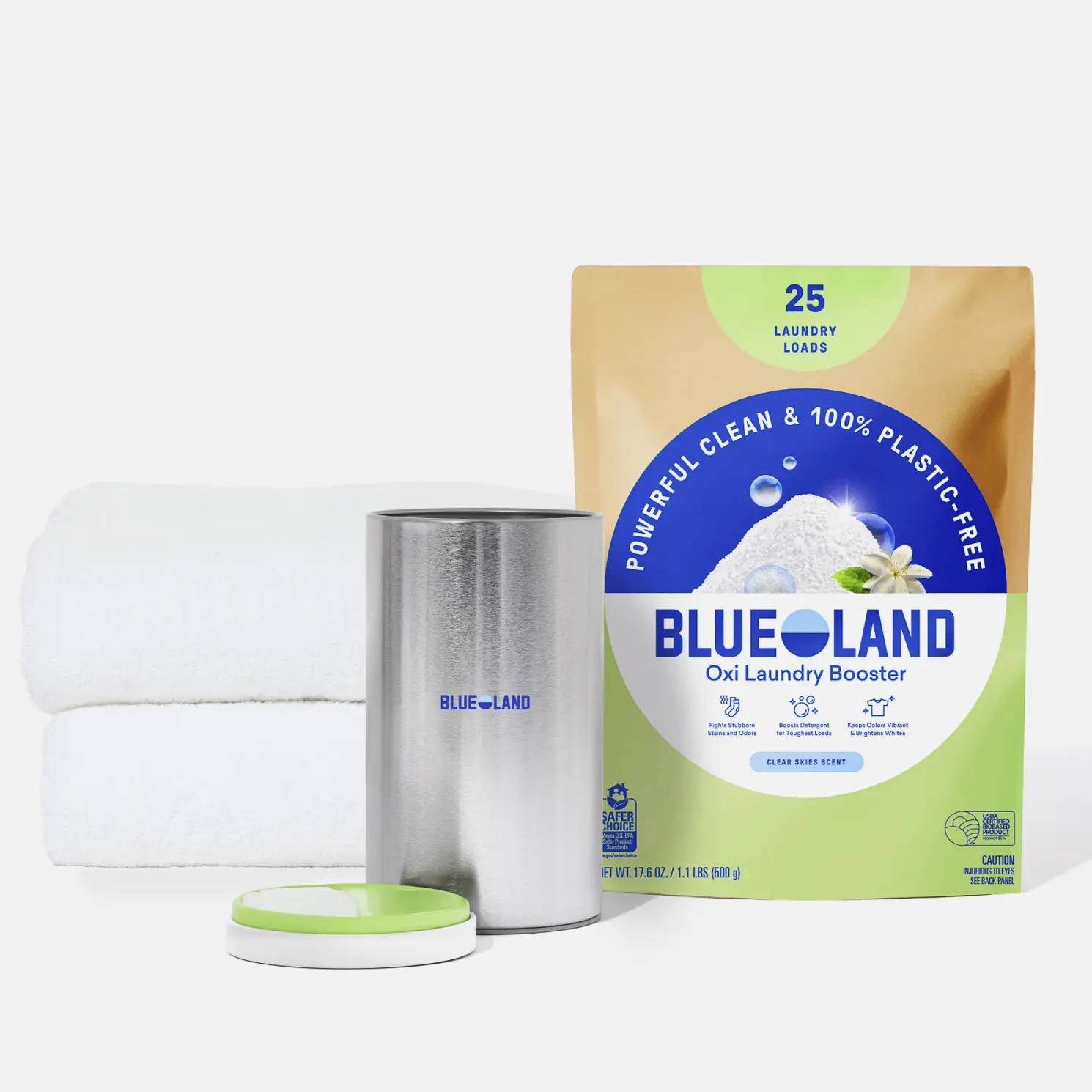 Blueland Oxi Laundry Booster, Eco-Friendly Mineral & Plant-Based Stain Remover, Color Boosting Oxi Cleaner + Storage Tin