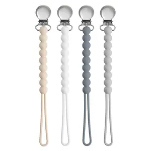 Pacifier Clip for Boys Girls - 4 Pack Paci Clip Soothie Baby Binky Holder for Shower Gift Birthday (Beige+White+Dgrey+Lgrey)