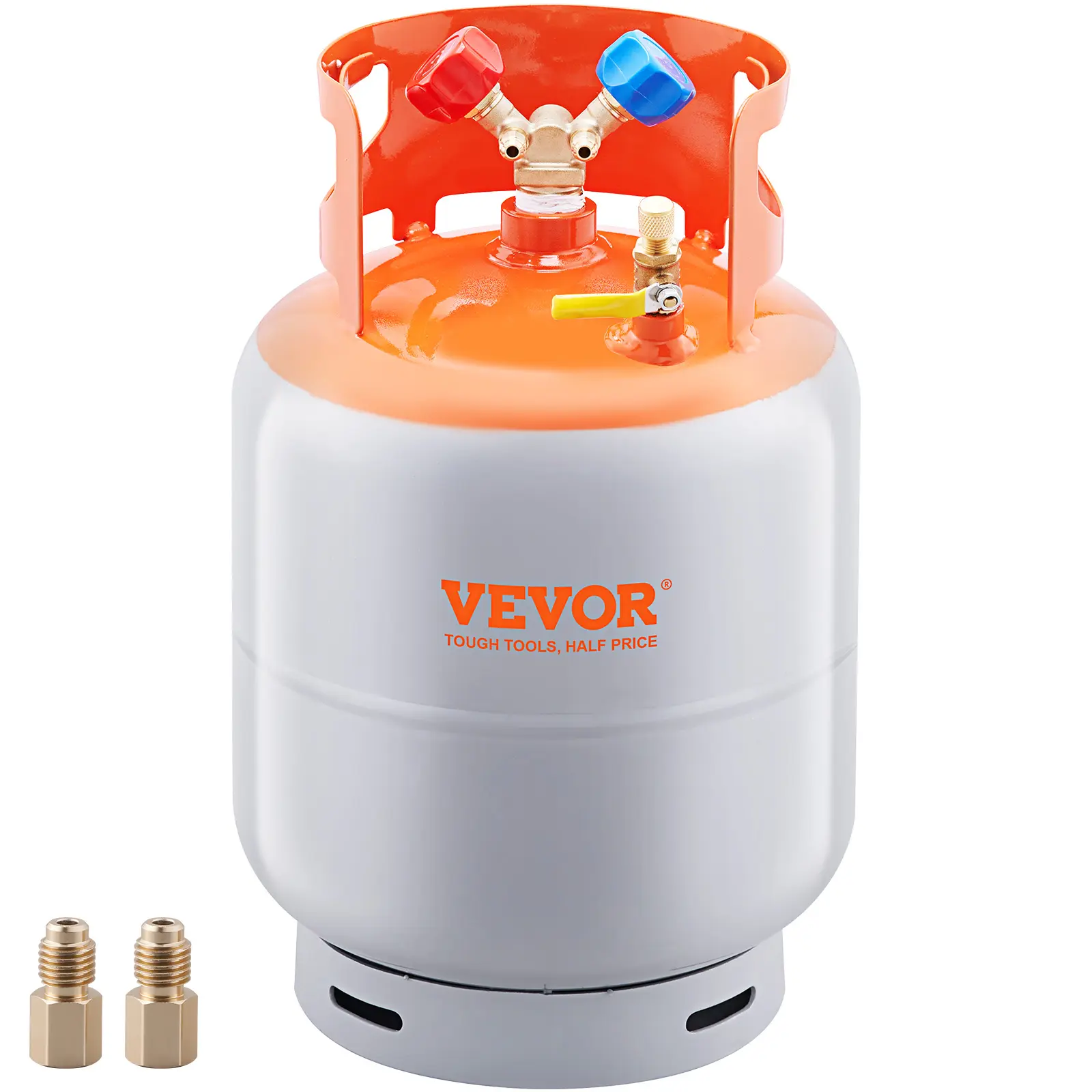 【summerfinds】VEVOR Refrigerant Recovery Tank, 50 LBS Capacity, 400 psi Portable Cylinder Tank with Y-Valve for Liquid/Vapor, High-sealing Recovery Can for R22/R134A/R410A, Orange+Gray