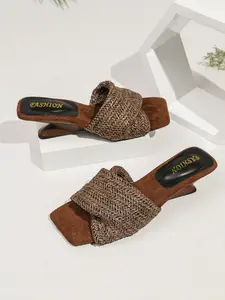 Natural Raffia Weave High Heel Sandals, Cross-Tied Asymmetrical Heel, Square Toe Slip-On Design, Summer Beach Resort Casual Footwear, Elegant Sandals