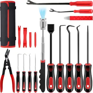 Precision Pick and Hooks Set 18 Count with Scraper Telescoping Pickup Tool, Metal Plastic Trim Tools, Automotive Mechanic Bag