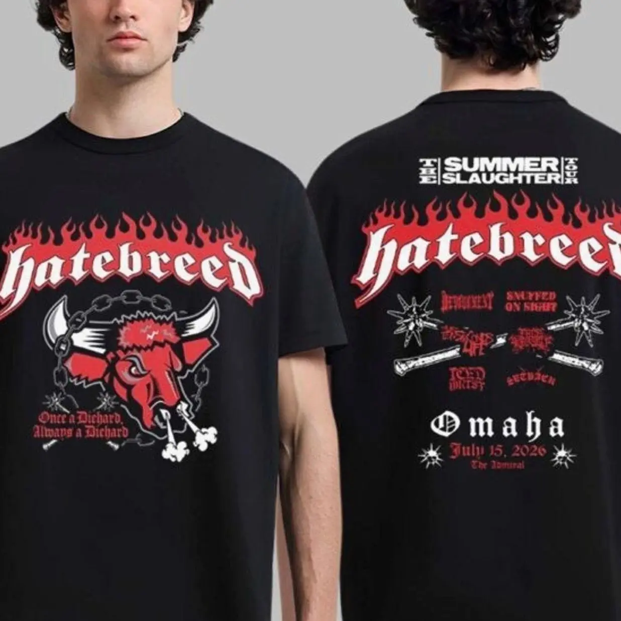 Hatebreed Omaha Nebraska 2026 The Summer Slaughter Tour Merch Tee Live At The Admiral On July 15 2026 Omaha Mavericks T-Shirt MCN WOL