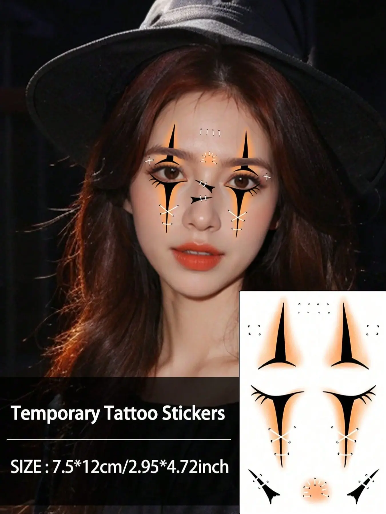 Halloween Clown Face Temporary Tattoo Stickers, Waterproof & Sweatproof Disposable Makeup for Men & Women, Face Neck Arm Body Art