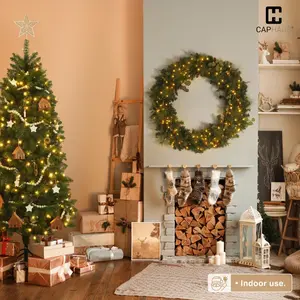 CAPHAUS 36 / 48 Inch Lighted Christmas Wreath, Artificial Christmas Reef with 120 / 200 LED Warm White Lights, 8 Light Modes, Eucalyptus and Pine, Holiday Decorations for Indoor, Office, Home