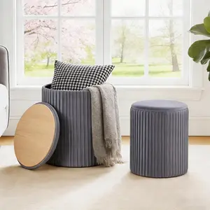 Two-Piece Round Storage Ottoman Set, Plush Velvet Dressing Stool with Hidden Storage and Multi-Functional Coffee Table Use, Stackable Design for Living Room, Bedroom, Entryway, and Small Apartment Organization anti-slip foot#Summer Wins#Fathersdaygift