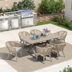 PURPLE LEAF Outdoor Dining Set for 6/8/10 with Weather-Resistant Aluminum Table and Chairs Set Wicker Patio Dining Set with Comfortable Cushion for Deck, Garden, Kitchen