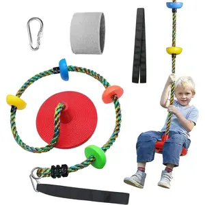 Tree Swing for Kids Backyard Single Disc Rope Climbing Seat for Tree Indoor Outdoor Playground Swing Set Accessories with Thickening 4 Ft Strap-Red