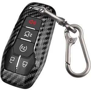 Ford Key fob Cover,Carbon Fiber Car Key Case Protector with Keychain Compatible with with Ford Fusion F-150 Edge Explorer Mustang Lincoln MKZ MKC 4/5 Buttons Smart Key